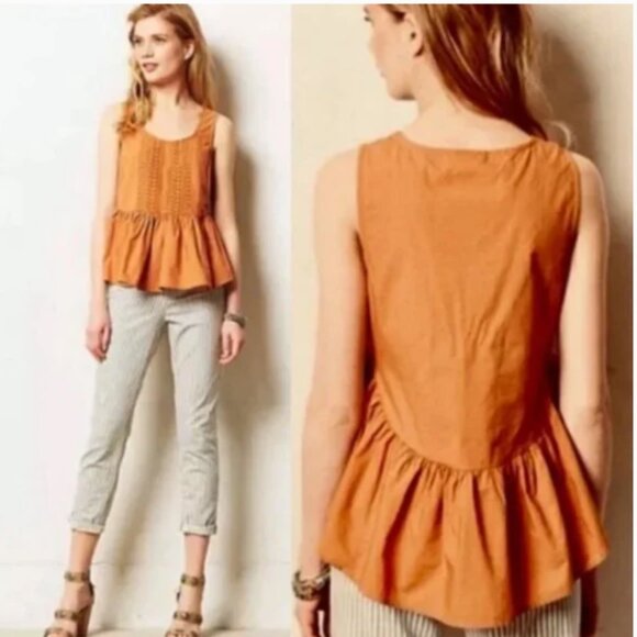 Anthropologie Top Orange Ruffled Embroidered Boho Sleeveless Boho Tank Small P - Picture 2 of 14